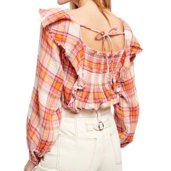 Free People Siena Plaid Boho Top Small NWT - Picture 4 of 7